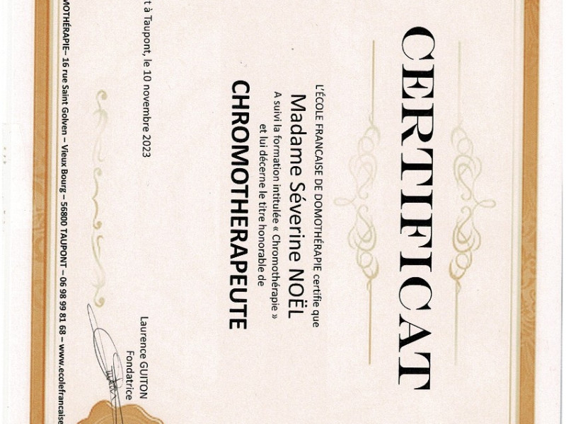 Certificat de chromothérapeute