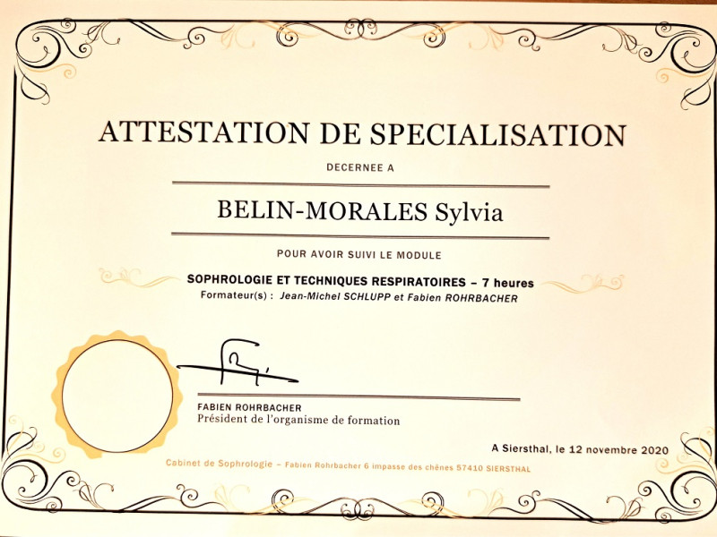Attestation de Spécialisation Sophrologie et Techniques Respiratoires