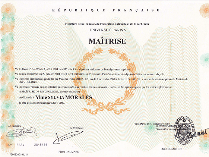 Maitrise de Psychologie