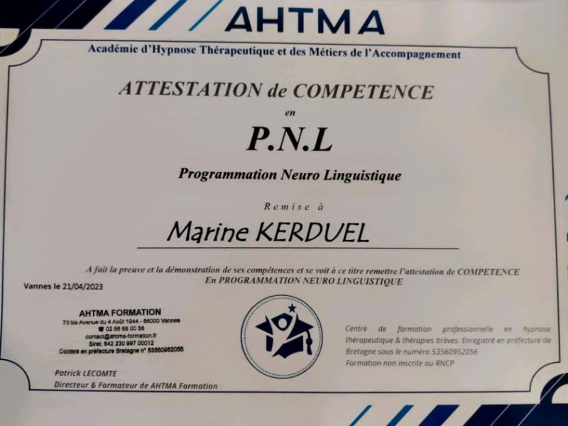 Attestation de compétence en PNL (Programmation Neuro Linguistique)