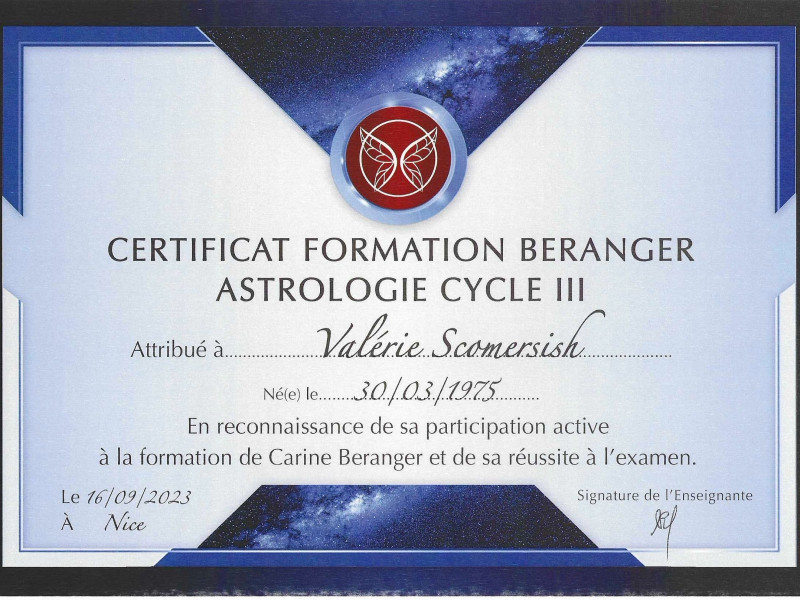 Certificat de Formation Beranger Astrologie Cycle III