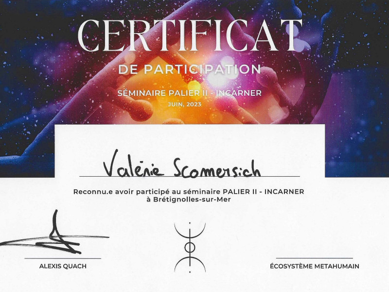 Certificat de Participation Séminaire Palier II- Incarner
