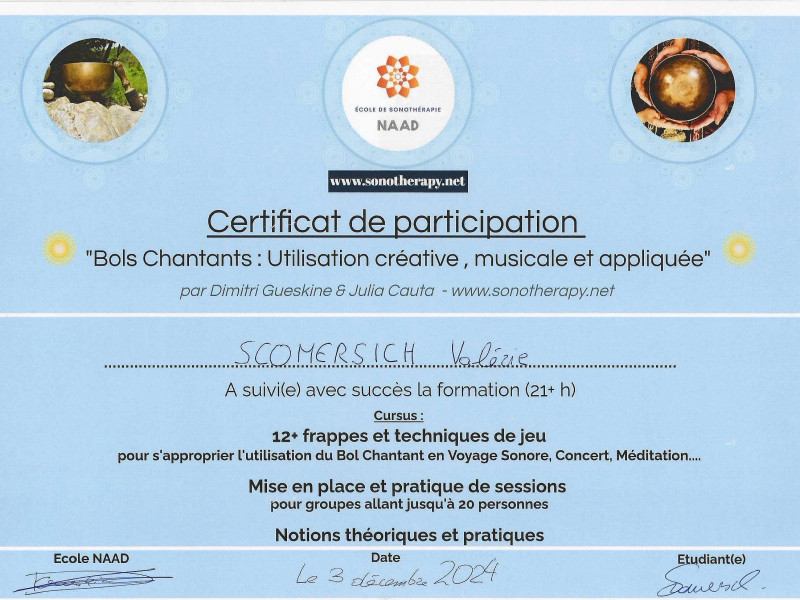 Praticien du Son Bols Chantants
