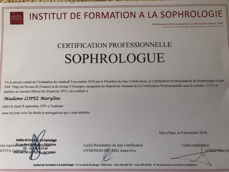 Diplôme de Sophrologue certifiée RNCP