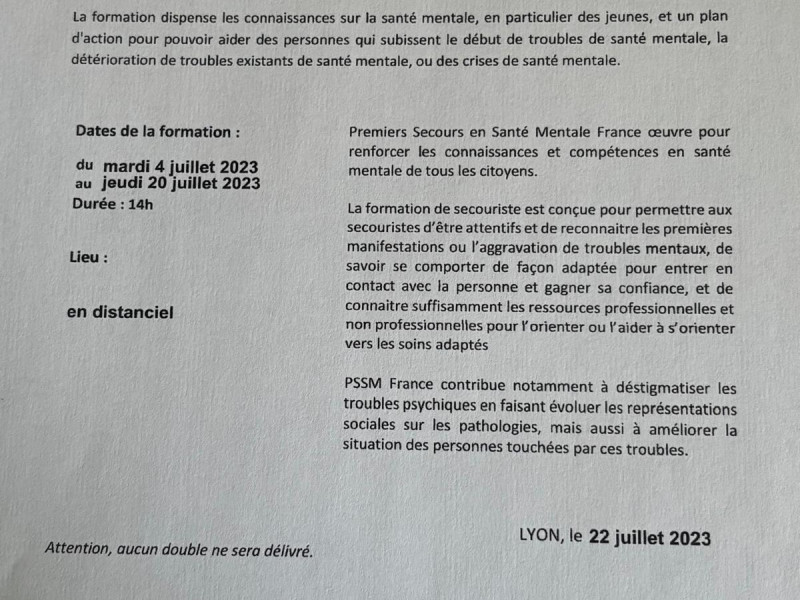 Attestation de secourisme en santé mentale
