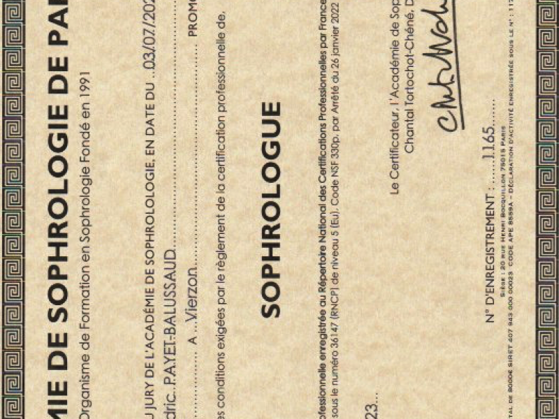 Diplôme de Sophrologue Certifié RNCP