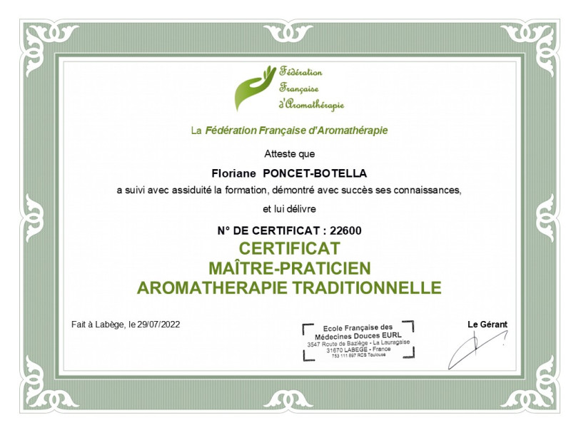 Maitre praticien aromathérapie