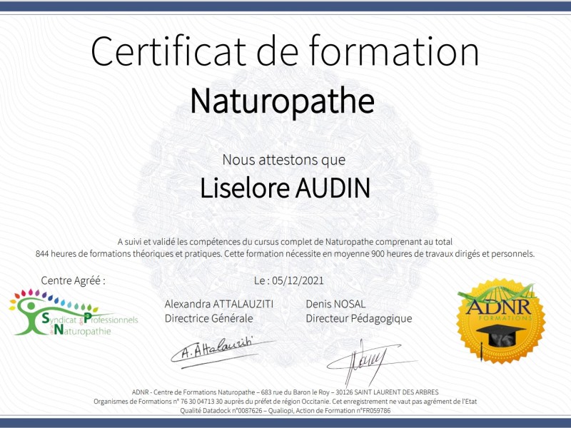 Certificat de Naturopathe