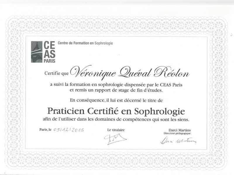 Diplôme de Sophrologue certifiée