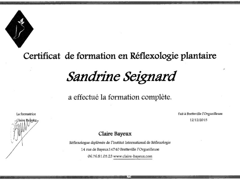 Certificat de réflexologie plantaire