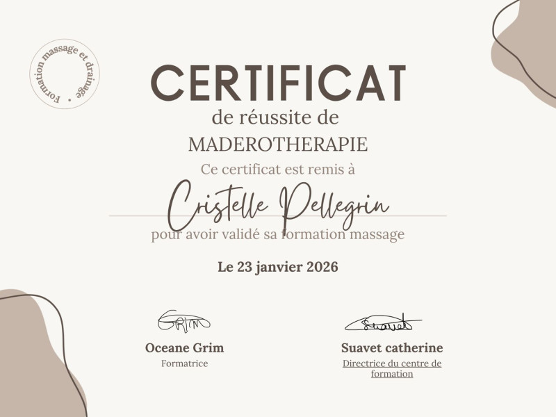 Certificat réussite Madérothérapie