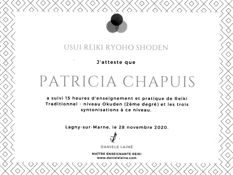 Praticien de Reiki traditionnel Niveau Okuden (2ème degré)