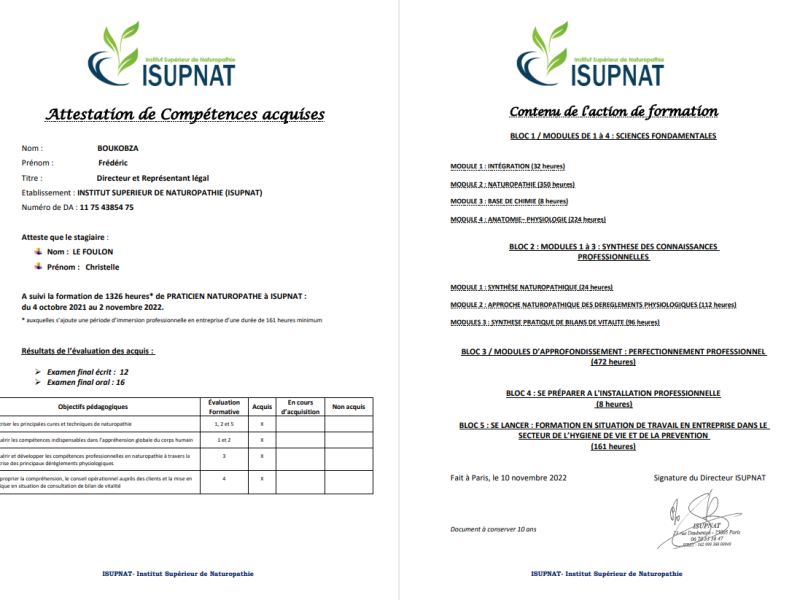 Attestation de compétences acquises