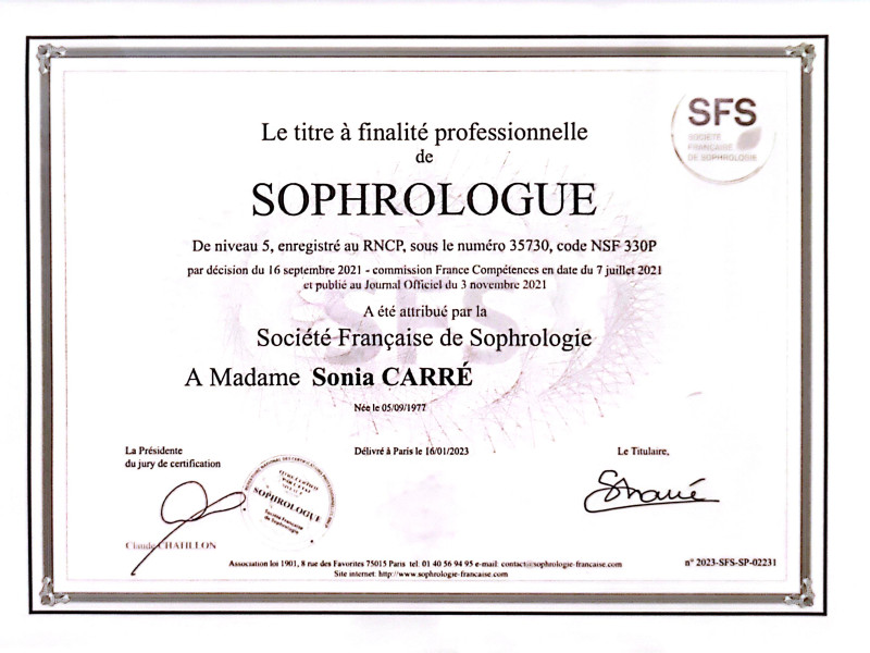 Sophrologue certifiée RNCP