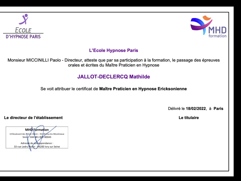 Maitre Praticien en Hypnose
