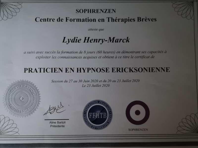 Certificat de Praticien en Hypnose Ericksonienne