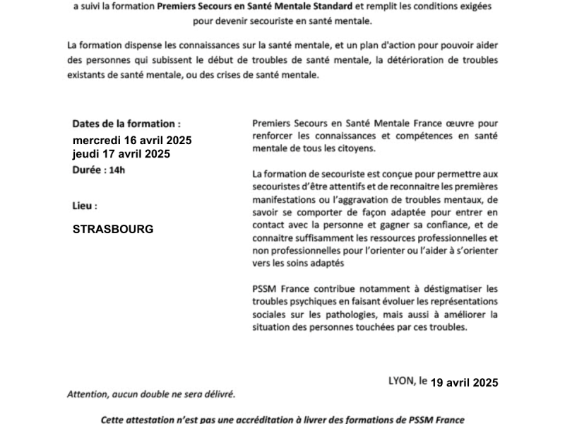 Secouriste en Santé Mentale