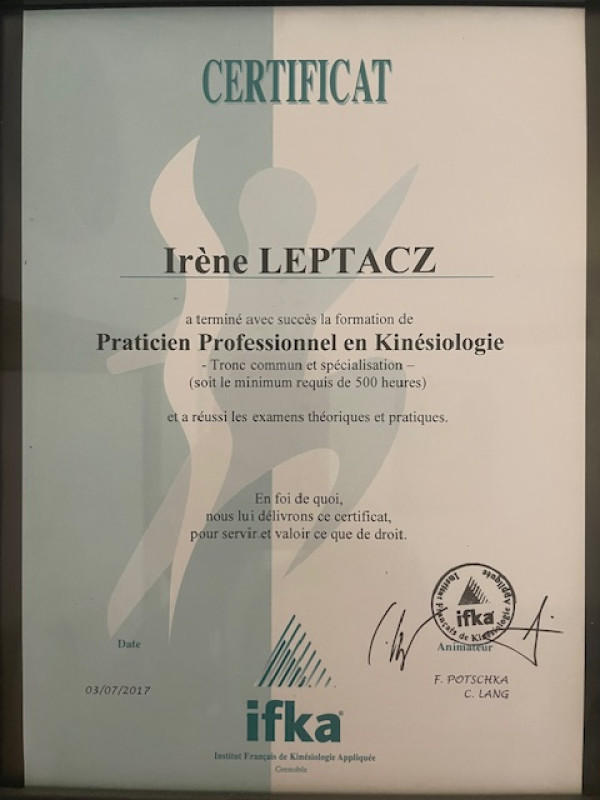 Praticien Professionnel en Kinésiologie certifié