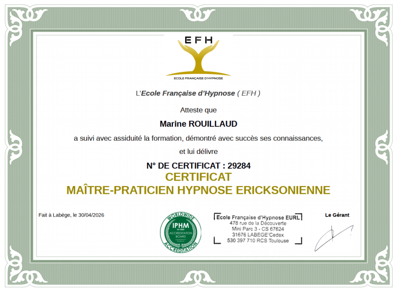 Maître praticien en hypnose ericksonienne