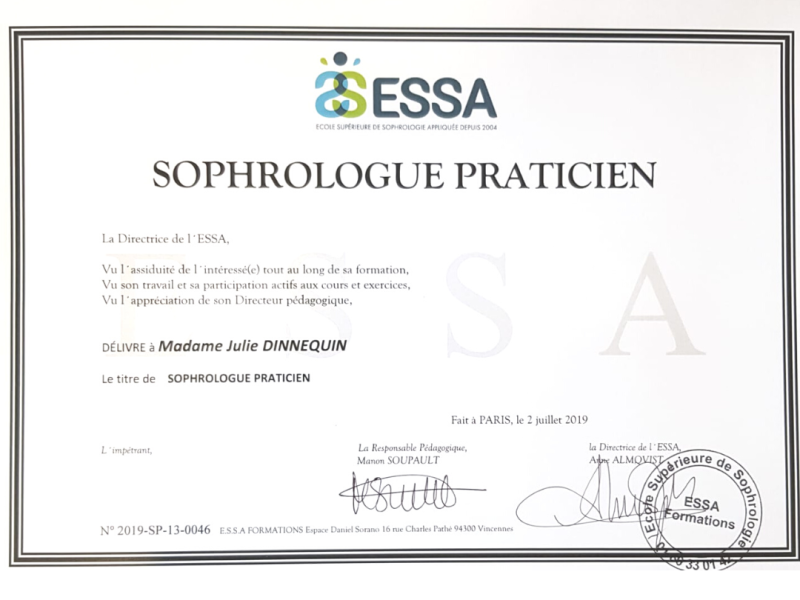 Diplôme de Sophrologue Praticien