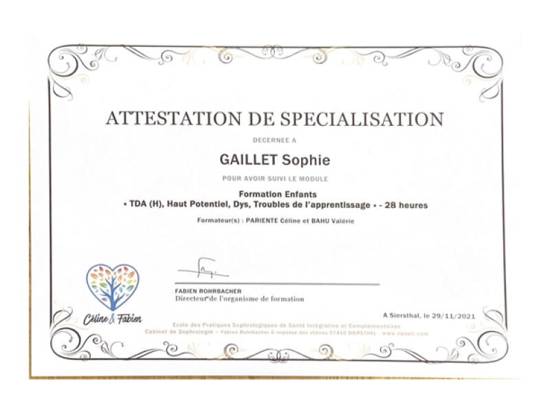 Attestation de spécialisation