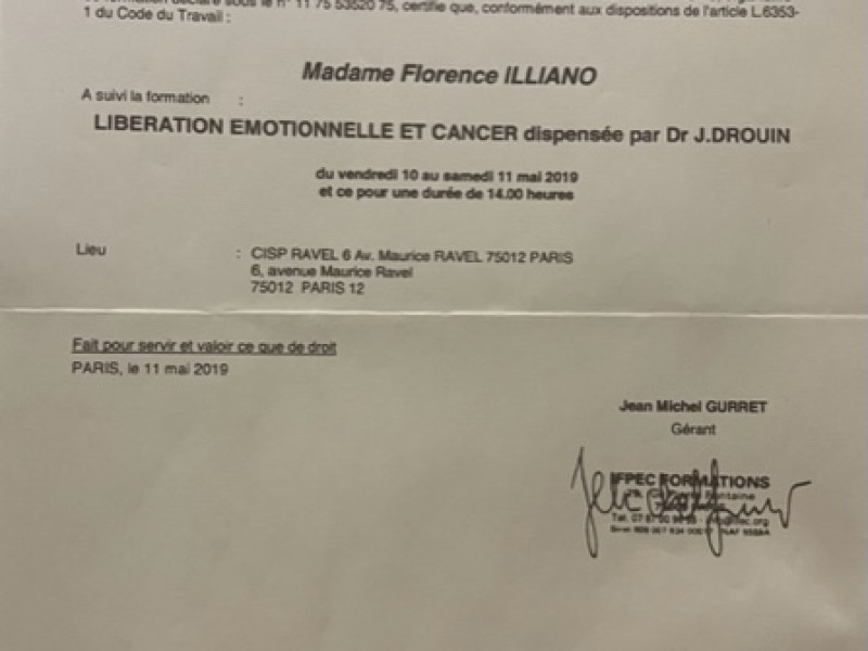 Praticienne en Libération Emotionnelle et Cancer