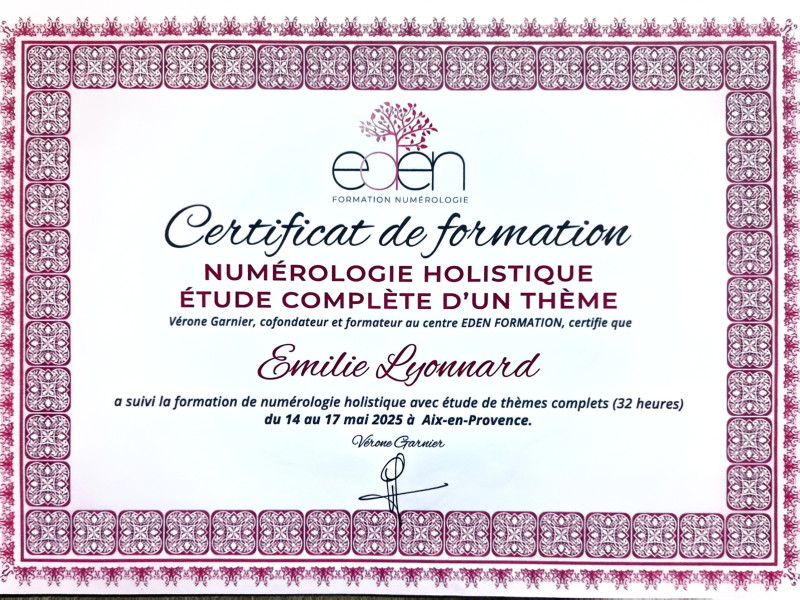 Certificat de formation Numérologie Holistique Étude complète d'un thème
