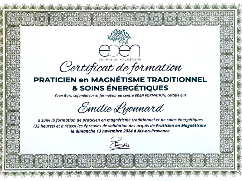 Certificat de formation  Praticien en Magnétisme traditionnel & Soins Énergétiques