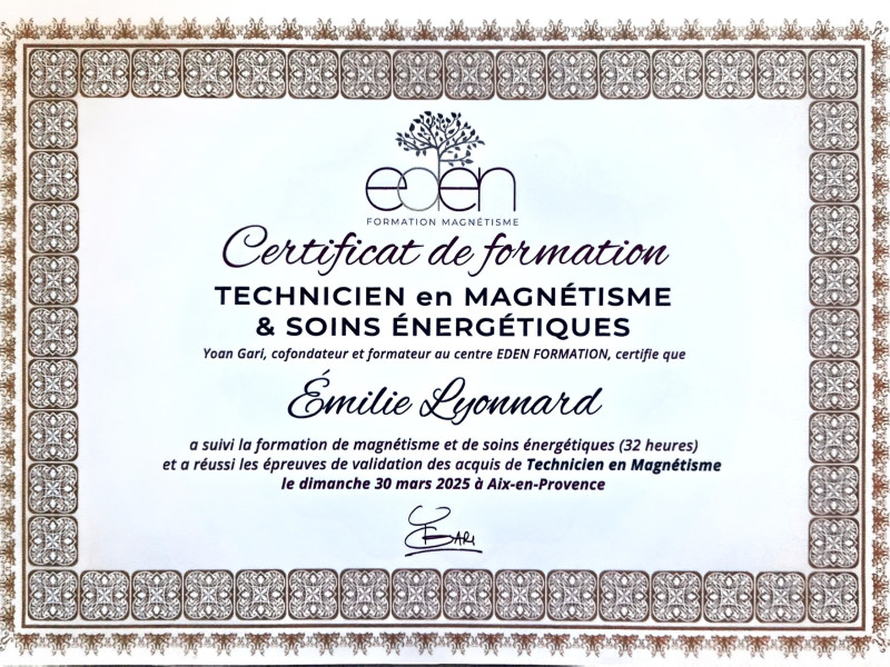 Certificat de formation Technicien en Magnétisme & Soins Énergétiques